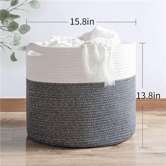 Large Cotton Rope Basket 15.8"x15.8"x13.8"Baby Laundry Woven Blanket Nursery Bin - Picture 5 of 7